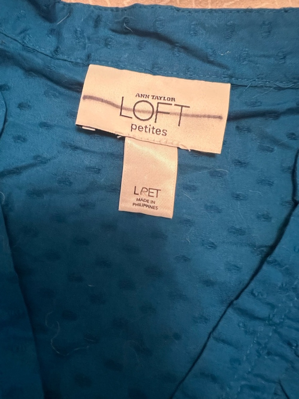 Ann Taylor Loft- Women's Teal Ruffle-Trim Short Sleeve Blouse (Cotton) - Picture 6 of 7